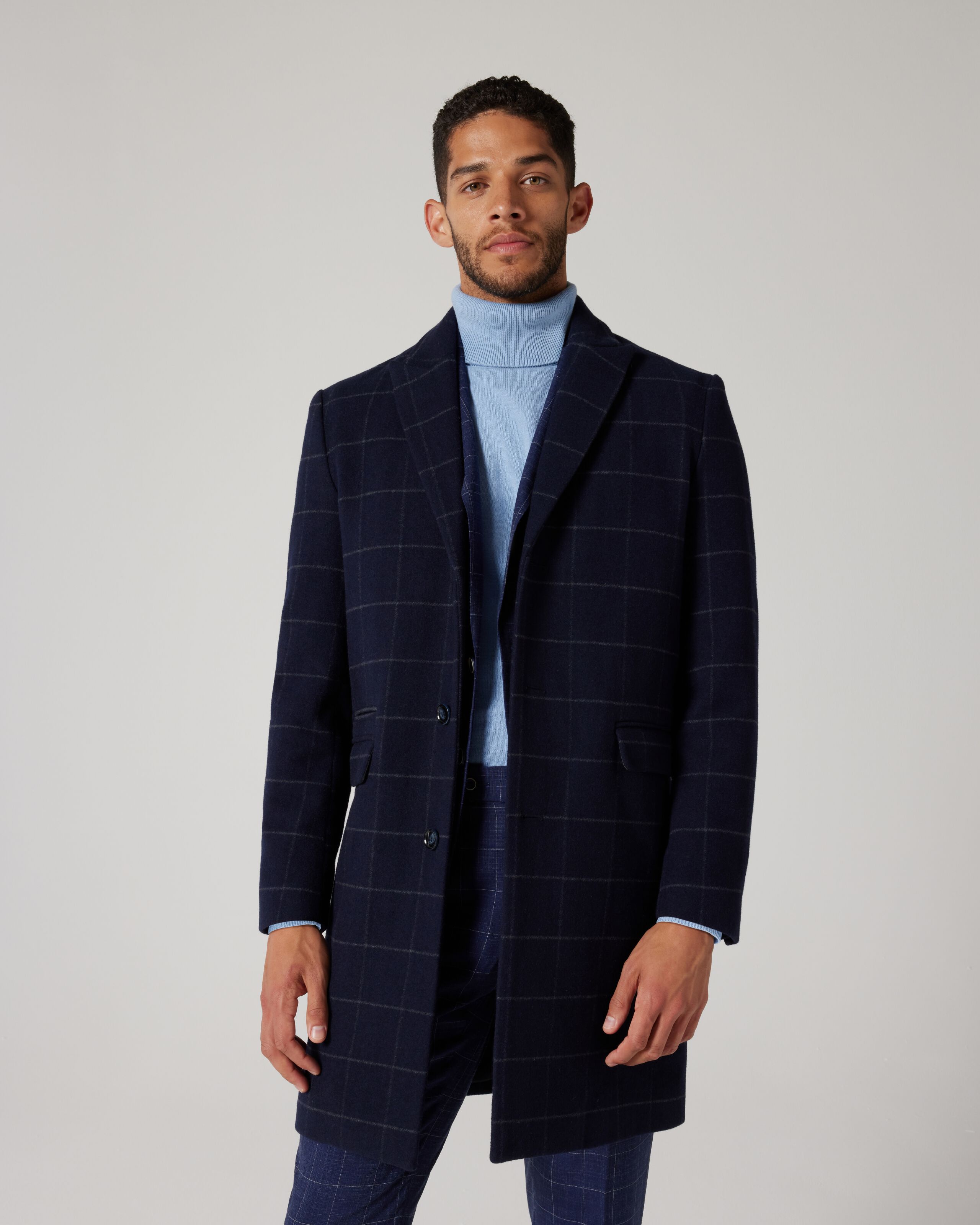 Long checked wool coat sale